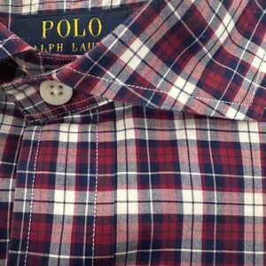 New Mens Polo Ralph Lauren Classic Fit Plaid Poplin Shirt In Wine / Navy M